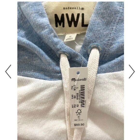 Madewell Skyterry Lightweight Hoodie Colorblock White and Blue Sweatshirt - Picture 7 of 9